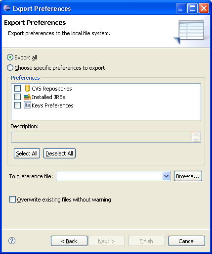 Preferences export wizard