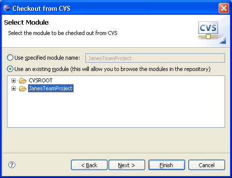 Screenshot of CVS module selection page