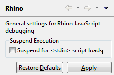 Rhino JavaScript Debug preference page